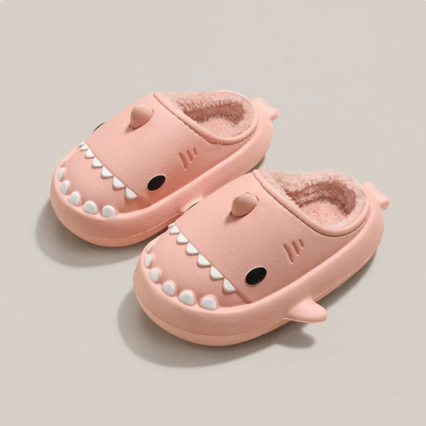 cartoon shark winter slippers pink